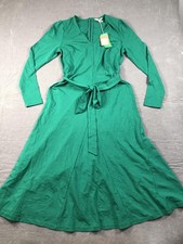 Boden Dress Womens 10 Green V Neck Long Sleeve Belted Fit Flare Midi NWT picture