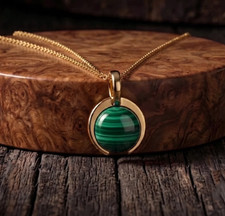 Handmade Green Malachite Pendant Dainty 14k Gold Plated Elegant Women's Jewelry picture