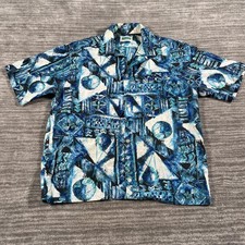 Vintage Malihini Hawaiian Shirt Mens Large Blue Graphic Short Sleeve Cotton picture