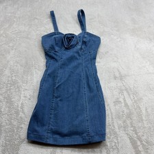 Porridge Denim Mini Dress Womens XXS Blue Rosette Floral Applique Anthropologie picture