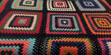 King Crochet Handmade Bedspread Black Multi-Color HUGE Granny Square picture