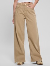 GUESS Bellflower Mid-Rise Wide-Leg Jeans Women's 29 Beige Button Zip Closure picture