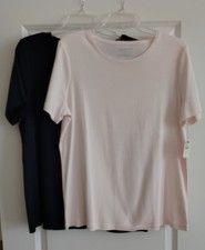 Talbots Set of 100% Cotton Tees 1 Pink 1 Navy Blue Womens 1X NWT picture
