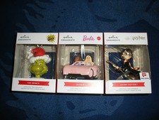 LOT OF 3 HALLMARK CHRISTMAS ORNAMANTS GRINCH BARBIE HARRY POTTER WALGREENS picture