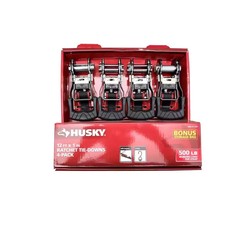 HUSKY RATCHET TIE-DOWN STRAPS 4-PACK 1 in. x 12 ft. Quick Release Hook 1500 lbs. picture