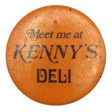 Meet Me At Kenny's Deli Vintage Pin Button Pinback Santa Monica Brentwood CA picture
