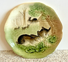 Antique Choisy Le Roi HB France Majolica Rabbit Bunny Cabbage Plate c1900 9