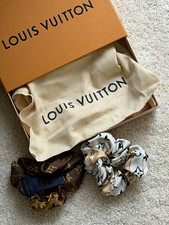 Louis Vuitton Silk Monogram Scrunchie Set of 2 Brown/White/Black M80732 picture