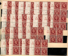 Great Britain 1934 KGV 3 1/2d Red Brown 22 V/34 Cylinder Control Blocks of 4Mint picture