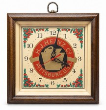 Vintage H.J. Heinz Ketchup Square Quartz Wood Wall Clock With Rare Heinz Decal picture