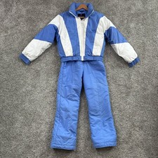 Vintage Herman's Ski Suit Women M Blue White Goose Down Puffer Jacket picture