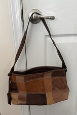 Vintage Fossil Patchwork Shoulder Bag Leather Suede Brown Tan Boho Y2K 90s Hobo picture