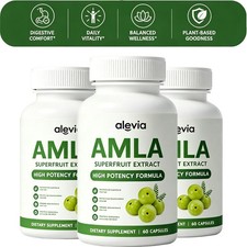 3 PCS 2026 NEW Alevia Organic Amla 1000mg Indian Gooseberry 60 Capsules picture