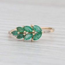 0.96ctw Marquise Emerlad Diamond Ring 14k Yellow Gold Size 9 Floral picture