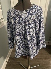 Chico’s Blue, Black and White Patterned V Neck Tunic picture