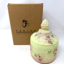 Fenton Burmese Hand Painted Grape Covered Box Signed JK Spindler NEW picture