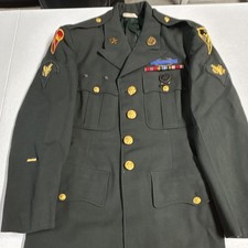 U.S. Army Green Dress Uniform Jacket w/ Ribbons Rifle Badge Patches Short-33 picture