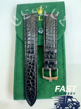 Vintage ROLEX Crocodile Leather Band 19mm With Rolex Buckle NOS Silver Plated picture
