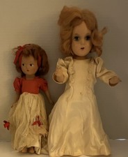 Two 1940’s Composition Dolls    11” & 14” Painted Eyes & Moving Eyes Wigs picture