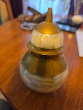 VTG Indian brass and mother of pearl inlaid mini urn shaped trinket pot excellen picture