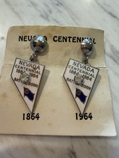 Vtg 1964 Nevada Centennial Battle Born Clip-On Earrings w Original Card Souvenir picture