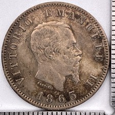 1863 M Italy 1 Lira Silver Coin (Victor Emmanuel II) - Extra Fine Details picture
