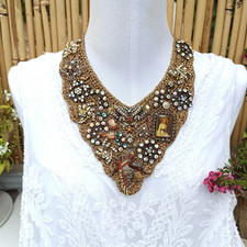 Bib V Necklace Recycled Assembly Jewelry OOAK Vintage Artisan Knitted Art Gift picture