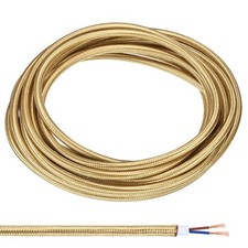 Fabric Cloth Covered Round Wire, 16.4ft 18AWG 2 Core Vintage Woven Electrical... picture