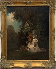 Miklós Santhó (Hungarian, 1869–1932) Antique Oil on board Painting Faun Maidens picture