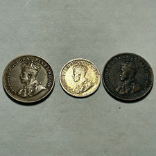 1912 Canada Silver 5 Cents + Two 1929 Canada Cents George V 3 Coin Lot picture