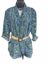 Vintage Yours ASAP California Kimono Jacket Women's Medium Blue Lime Green Print picture