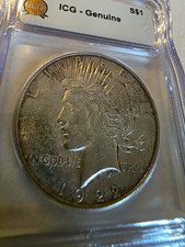 1922-D Peace Dollar $1 ICG Genuine Business Strike 90% Silver Denver Mint picture