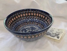 Boleslaweic Unikat Blue Poppies Stoneware Serving/Mixing Bowl 57A - Poland 7-