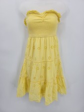 Japna Dress Womens Small Yellow Eyelte Smocked Tiered Convertible Boho Feminine picture