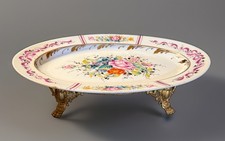 Vintage Tiche Hard Paste Porcelain Centerpiece Platter Bronze Mounted picture