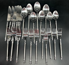 Rare Vtg Pier 1 PII10 Twist Handle Black Accent 18/8 Stainless Flatware 26 Pcs picture
