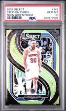 24-25 Panini Select Premier Level Stephen Curry #143 Neon Green Prizm /75 PSA 10 picture