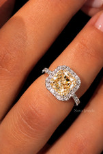 4 CT Asscher Cut Halo Champagne Moissanite Ring 14K White Gold Plated For Women picture