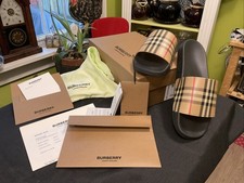 Authentic Burberry Vintage Check Archive Beige Slides EUR 46 US 12.5-13 Box Tags picture