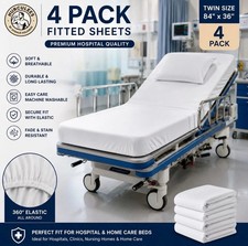 4 Pack HURCULEES Hospital Bed Fitted Sheets 84x36 White Breathable picture
