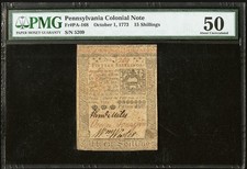 1773 PENNSYLVANIA Colonial Currency American Revolution Bank Note PA-168, PMG 50 picture