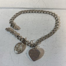 vintage 925 charm bracelet with sterling silver charms 7.82g 6.5” Long Heart picture