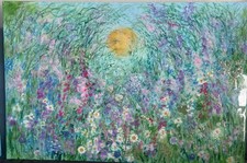 Original acrylic painting sunshine among wildflowers fabric detail flowers resin picture