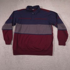 Haband Casual Joe Polo Shirt Mens Large Red Colorblock Fleece Long Sleeve picture