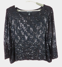 INC INTERNATIONAL CONCEPTS Women Rayon Crop Blouse 3/4 Batwing Sleeve Sequined L picture