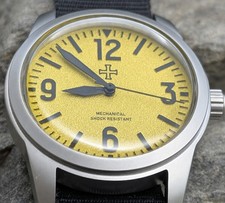 Toujours Pret Mechanical Military Field watch Blasted Stainless steel Yellow39mm picture