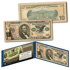 1861 Abraham Lincoln Demand Note Civil War $10 Banknote on Modern U.S. $10 Bill picture