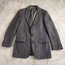 Vintage Harris Tweed Blazer Mens Large Gray Herringbone Wool Sport Coat USA Ivy picture