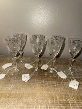 RARE Cambridge colonial couple in the garden etch tasting glasses x8 picture