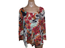Chicos Womens Size 2 Large Orange Floral 3/4 Sleeve Rayon Spandex Knit Top NWT picture